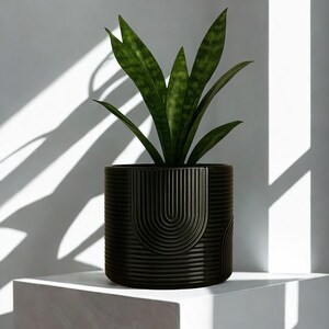 Maceta de cerámica para potos: Maceta mediana esmaltada con texturas relajantes