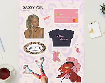 Sassy Y2K Sticker Sheet Paris Hilton Cute Girly Sticker Aesthetic Stickers Junk Journaling Journal Stickers Planner Sticker Pack Glossy