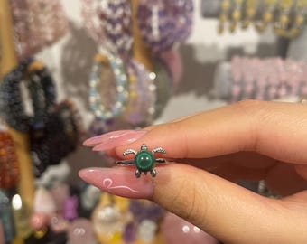 Malachite turtle ring- adjustable