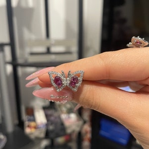 Garnet butterfly ring- adjustable