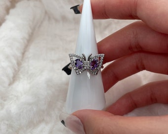 Amethyst Butterfly Ring-adjustable