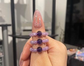 Handmade Amethyst beaded ring