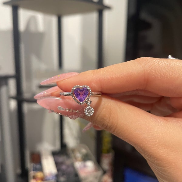 Amethyst heart ring- adjustable