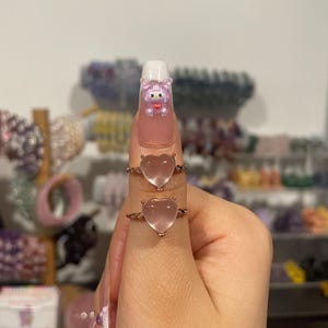 Rose quartz heart ring- adjustable
