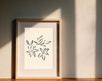 Inktachtige penseelgeïllustreerde bloemenmuurprint