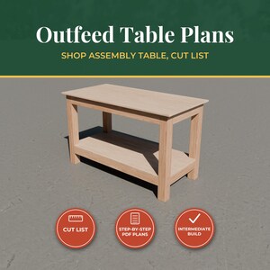 Outfeed Table Plans PDF – DIY 5 ft Assembly Table with Double Layer Top and Lower Shelf (Digital Download)
