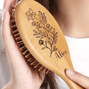 Custom Carved Bamboo Hair Brush | Personalized Air Cushion Brush | Eco-Friendly Detangling Brush | Engraved Wooden Gift for Her or Him