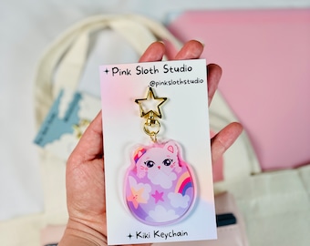 Llavero acrílico Kawaii / Kiki / Gatito Arcoíris / Llavero de gato / Charm acrílico Kawaii de doble cara / 2.5”