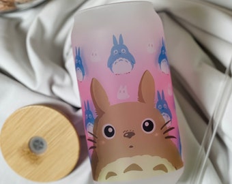 Vaso de vidrio / Anime / Manga / Kawaii / Lindo/Rosa / Vaso de vidrio con tapa / Pajita reutilizable / Vidrio Kawaii / anime / Vaso de lata de cerveza / esmerilado.