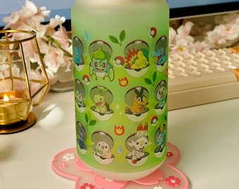 Vaso de vidrio de 573 ml / Anime / Manga / Kawaii / Lindo / Vaso de vidrio con tapa / Pajita reutilizable / Generaciones