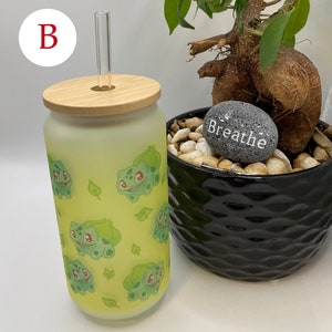 18oz Glass Tumbler / Anime / Manga / Kawaii / Cute / Glass Cup with Lid / Reusable Straw