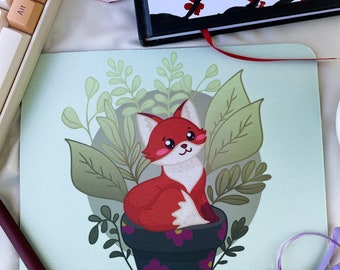 Alfombrilla de ratón Kawaii Fox, adorable alfombrilla de ratón con forma de zorro / Alfombrilla de ratón con un lindo zorro de dibujos animados / Decoración protectora para escritorio / Alfombrilla de ratón para juegos.