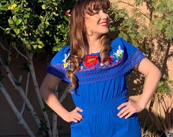 Mexican floral embroidered Jumpsuit Romper