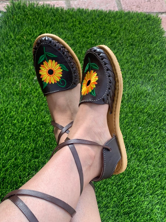 Mexican Huaraches Sandals/Lace Up Huaraches Sandals/100% leather/ Huaraches  Mexicanos/Sunflower Lace Up Huaraches/Mocha Sunflower Huaraches