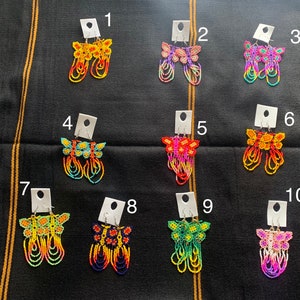 Handmade Butterfly Beaded  Boho Earrings / Aretes Largos De Mariposa Chaquira Huichol Artesanal/ Artesanal Earrings Aretes