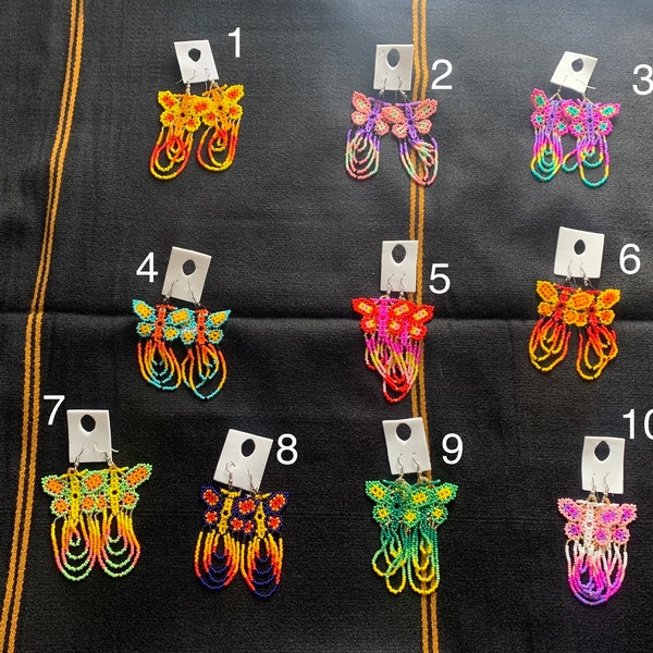 Handmade Butterfly Beaded  Boho Earrings / Aretes Largos De Mariposa Chaquira Huichol Artesanal/ Artesanal Earrings Aretes