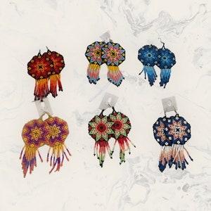 Mexican Huichol Handmade Dreamcatcher Beaded Earrings/chaquira earrings/ Artesanal earrings/ colorful beaded handcrafted Indigenous earrings