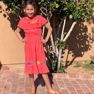 Girl&#39;s Mexican floral Embroidered Dress off the shoulder