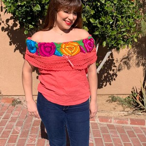 Mexico Floral Print Contrast Striped Trim Ruffled V Neck Fall Blouse