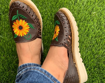 Mujer Huarache Mexicano/mocha girasol huarache/huarache artesanal/cuero mocha marrón huaraches sandalias/huaraches 100% cuero