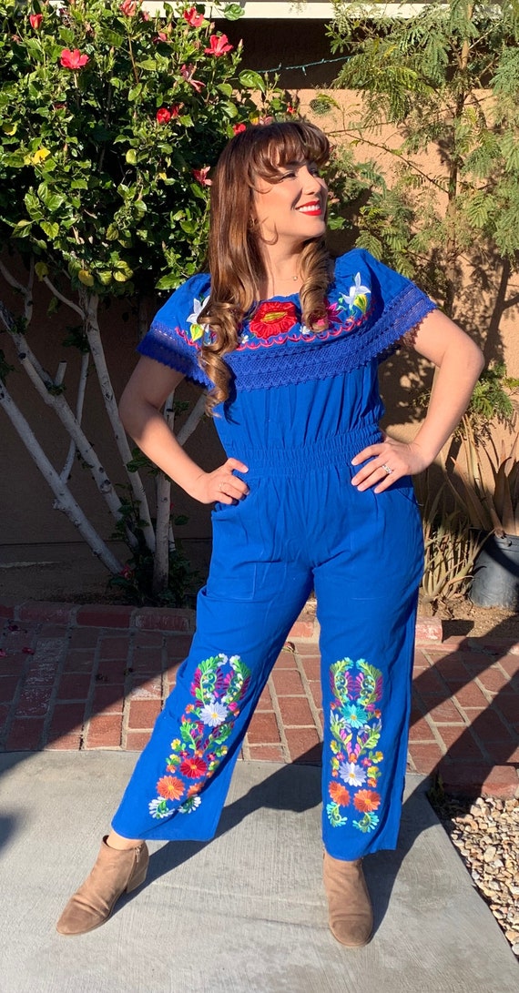 Mexican Floral Embroidered Jumpsuit Romper - Etsy
