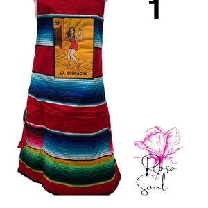 Delantal de Loteria Mexicana mandil Delantal de loteria La Borracha Delantal de Sarape de Cocina. Mandil de la Borracha