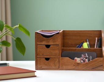 Solid Wood Desk Organizer: Pen, Stationery, Drawer Storage – Office Table Decor