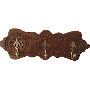 Antique Wooden Wall Hooks - Handcrafted Key Hook with Strong Brass Fitting