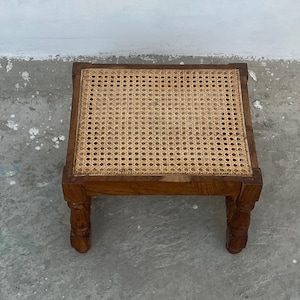 Wooden Woven Handmade Antique Stool Natural Finish Seating Low Stool Vintage Charm for Your Home Decor Rattan Stools
