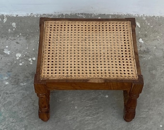 Wooden Woven Handmade Antique Stool Natural Finish Seating Low Stool Vintage Charm for Your Home Decor Rattan Stools