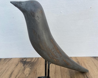 Handgemaakte houten duif beeldje origineel oud hout handgesneden woondecoratie grijze afwerking