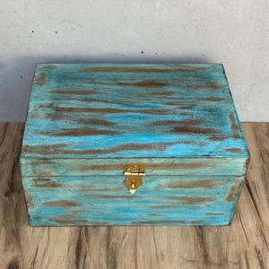 Handmade Turquoise Finish  Jewelry Wooden Box Gift Boxes Large Memory Box For Decorative Boxes With Desk Wooden Storage Box Home Decor