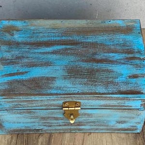 Handmade  Turquoise Finish Jewelry Wooden Box Gift Boxes Large Memory Box For Decorative Boxes With Desk Wooden Storage Box Home Decor