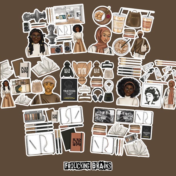 Black History - Deco and Character Die Cuts - Hand Cut Sticker Kit for Planner & Journal, Academia, Art, Library, Justice, Books