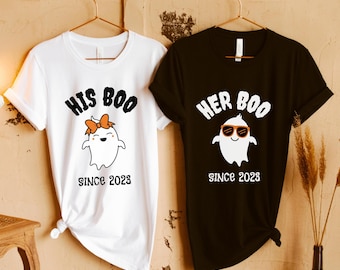 His Boo Her Boo Ghost Couple T-Shirt, Matching Halloween Tee