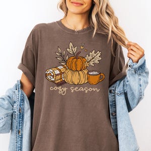 Comfort Colors Cozy Season Shirt, Fall Pumpkin Coffee Tee