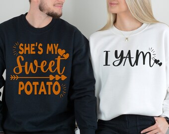Sudadera a juego para parejas con estampado de batata y ñame para el Día de Acción de Gracias