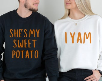 Conjunto de sudadera a juego con batata y ñame - Camisetas de pareja para Acción de Gracias
