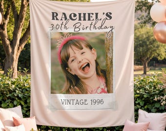 Vintage Photo Birthday Banner – Personalized 30th Birthday Party Backdrop
