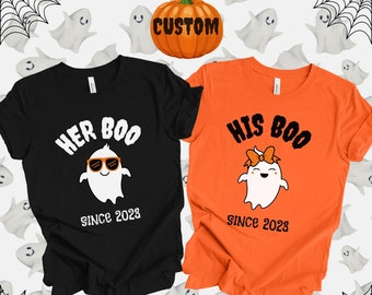 Camiseta fantasma de His Boo Her Boo, camiseta a juego para parejas de Halloween