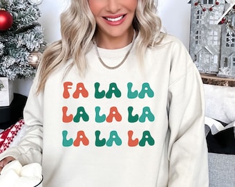 Fa La La Retro Christmas Sweatshirt, Matching Couple Tee