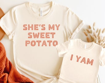 Camisas familiares a juego de Acción de Gracias de batata y ñame