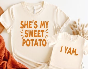 Camisetas familiares a juego para el Día de Acción de Gracias con estampado de batata y ñame