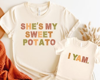 Camisetas familiares a juego para el Día de Acción de Gracias con estampado de batata y ñame