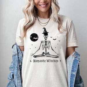 namaste witches shirt namaste spooky yoga shirt yoga skeleton t shirt yoga halloween shirt pumpkin skeleton halloween gift for yogi skeleton