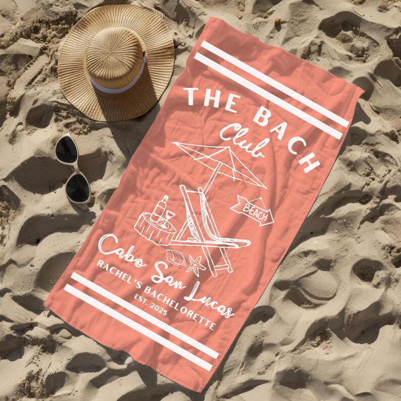 Custom Bachelorette Beach Towel, Bach Club Beach Towel, Bride Custom Beach Towel, Beach Bachelorette Party Favor, Coastal Bridal Shower Gift image 7