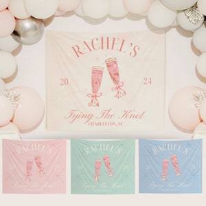 She&#39;s Tying The Knot Welcome Sign, Custom Tying The Knot Bridal Shower Banner, Coquette Bachelorette Decor, Bow Theme Bridal Party Backdrop