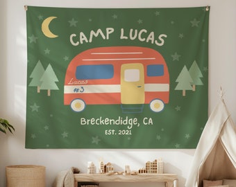 Tapiz personalizado de cumpleaños de campamento: decoración personalizada para campistas