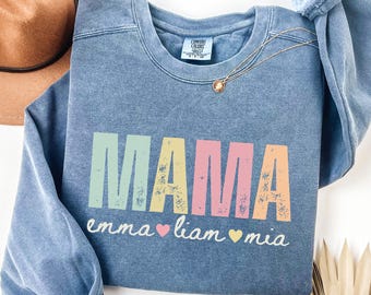 Personalized Comfort Colors Mama Sweatshirt, Retro Mom Crewneck