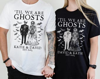 Custom Skeleton Couple Halloween Shirt, Gothic Engagement Gift